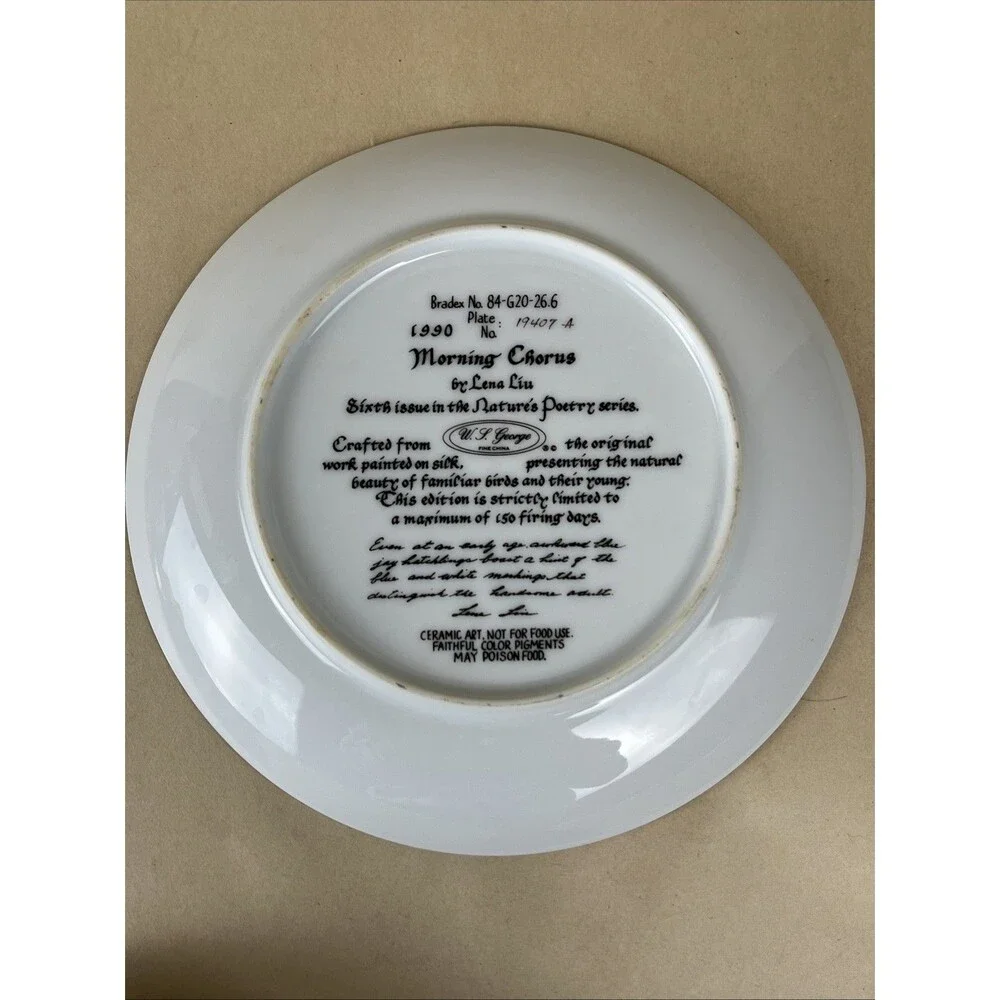 VTG‎ Lena Liu Nature's Poetry Series Plates- MORNING SERENADE, MORNING CHRUS EUC